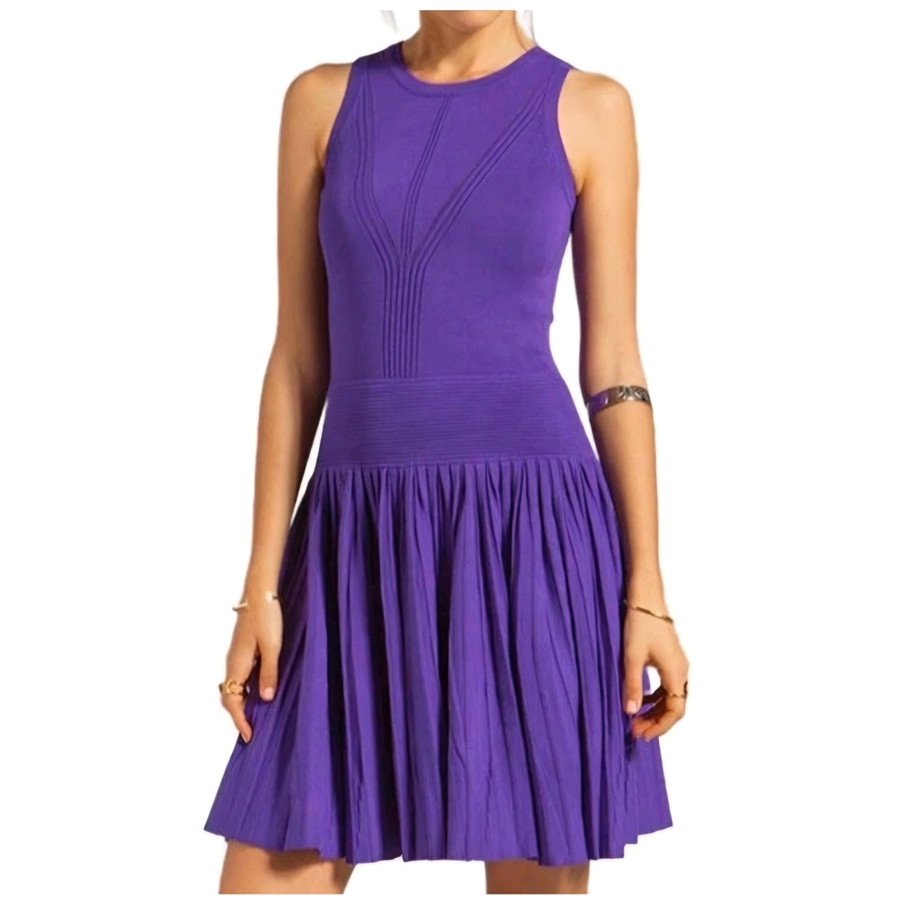 Milly Purple Pleated Halter Mini Dress